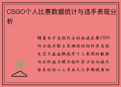CSGO个人比赛数据统计与选手表现分析